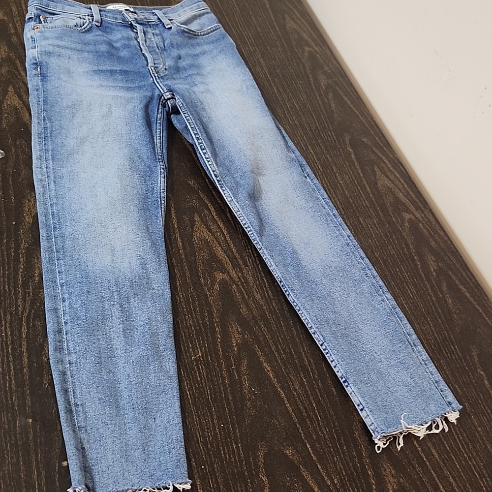 Re/Done Highrise Ankle Crop Raw Hem Skinny Jeans Buttonfly